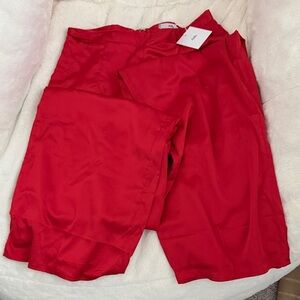 Elegant Red Silk Pants-High Waisted